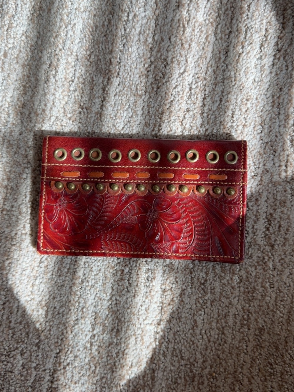 American West Red Embossed Floral Wallet with Stud Accents